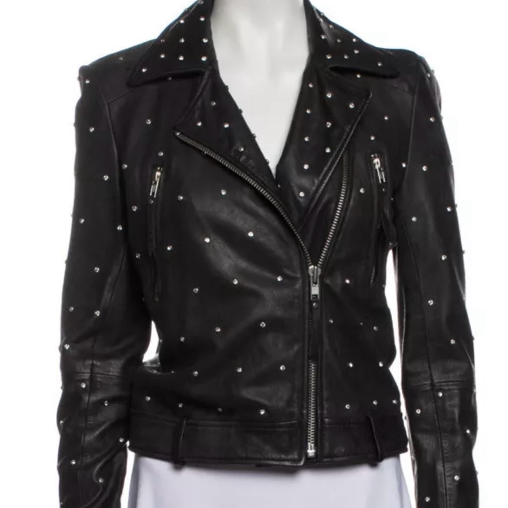 BNWT Charlotte Eskildsen Designers Remix Jacket Black Leather Crystals Intermix